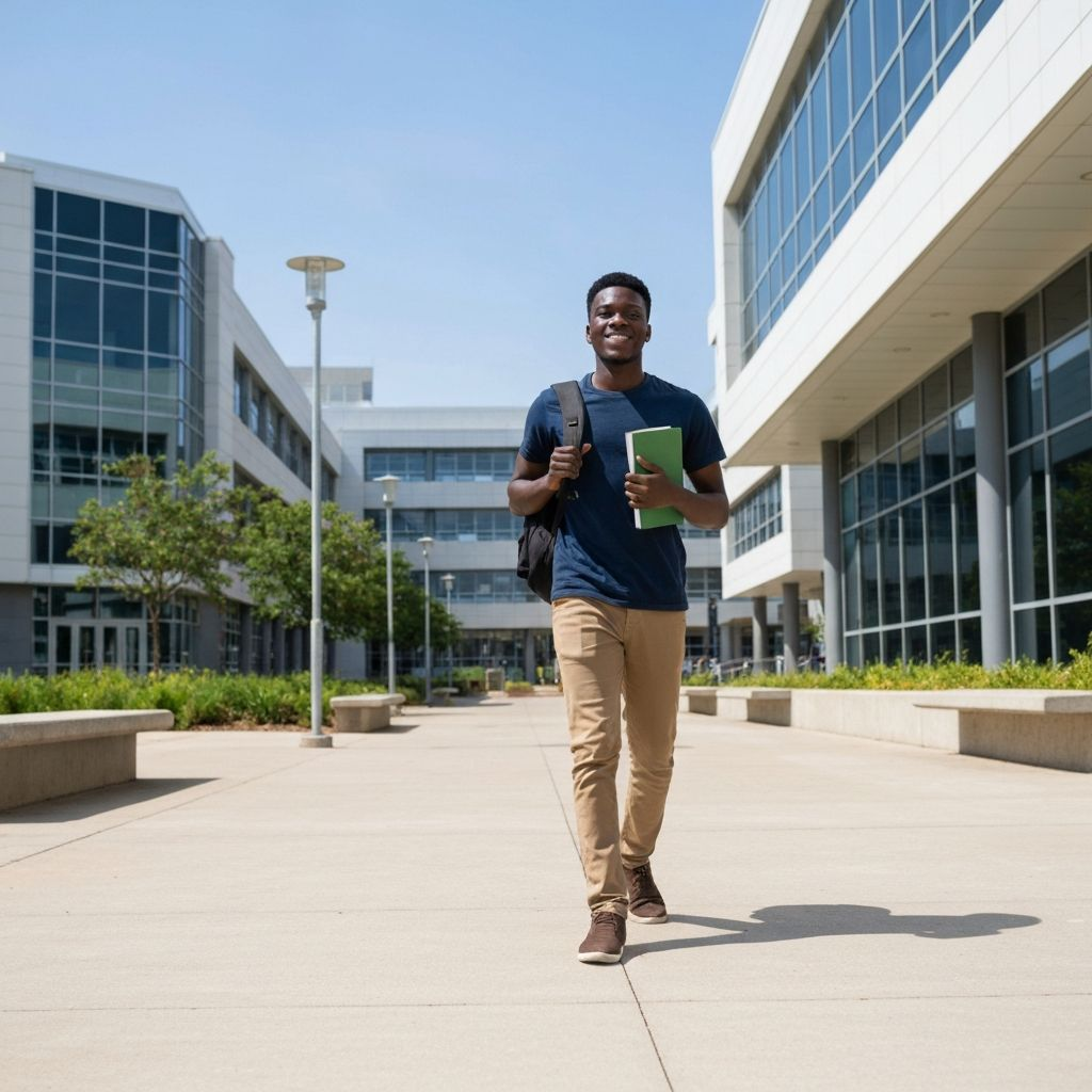 Student walking on university campus